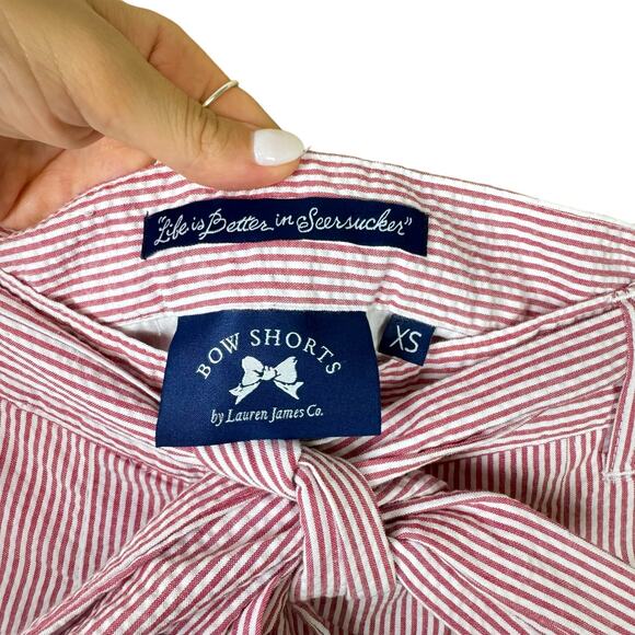 Lauren James NWT Red White Stripe Seersucker Cuffed Belted Bow Shorts - Picture 8 of 9
